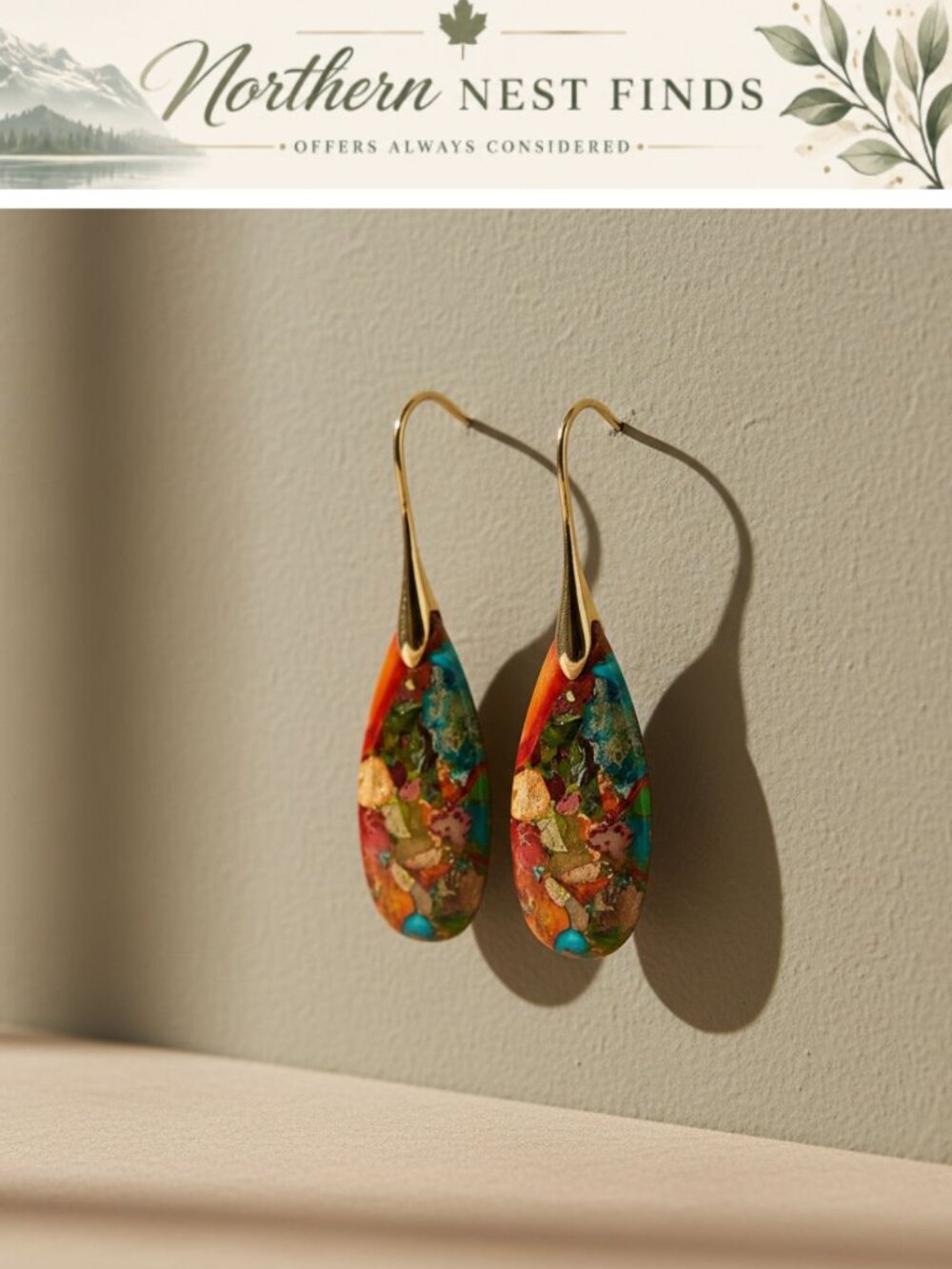 Natural Healing Stone Gold Silver Dangle Drop Earrings Statement